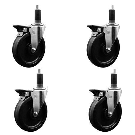 Service Caster 5'' Phenolic Swivel 1-1/8'' Expanding Stem Caster Set with Brake, 4PK SCC-EX20S615-PHR-PLB-118-4